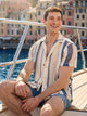 The Calm Seas (Crochet Sunday Shirt) - Cream/Navy (CQS) - Image 1 - Chubbies Shorts