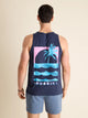 The Palm, Wave & Sunset (Non Pocket Graphic Tank) - Navy - Image 1 - Chubbies Shorts